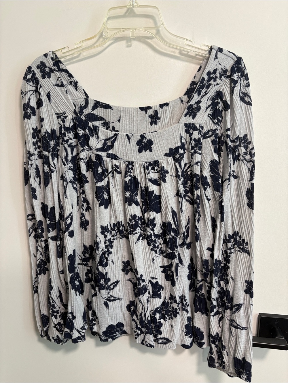 Lucky Brand Gray Blouse with Black Floral Motif